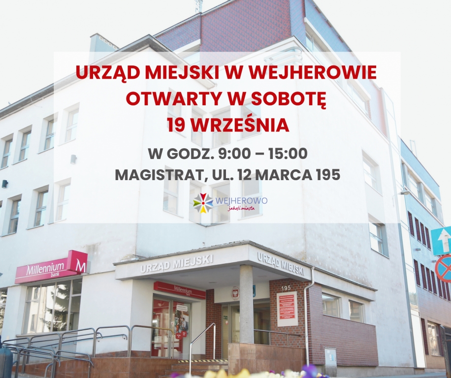aktualność: Masz wpływ na Wejherowo – oddaj głos na projekty i załatw sprawy w sobotę! Urząd Miejski w Wejherowie otwarty 19 września!